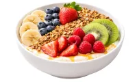 YOGUR GRIEGO MIEL GRANOLA CASERA, FRUTAS DE ESTACION Y FRUTOS ROJOS