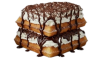 Torre de Waffle Chocolate rallado, salsa de chocolate, crema chantilly y azucar impalpable 